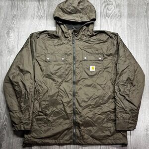Carhartt Rockford Utility Rain Jacket Size XL Brown Hooded Full Zip